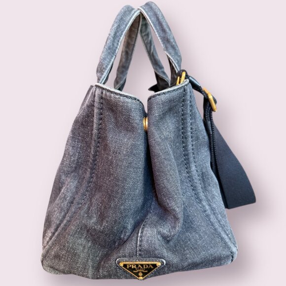 Authentic Prada Canapa Medium Nero Denim Tote | Strap Included - Picture 4 of 9
